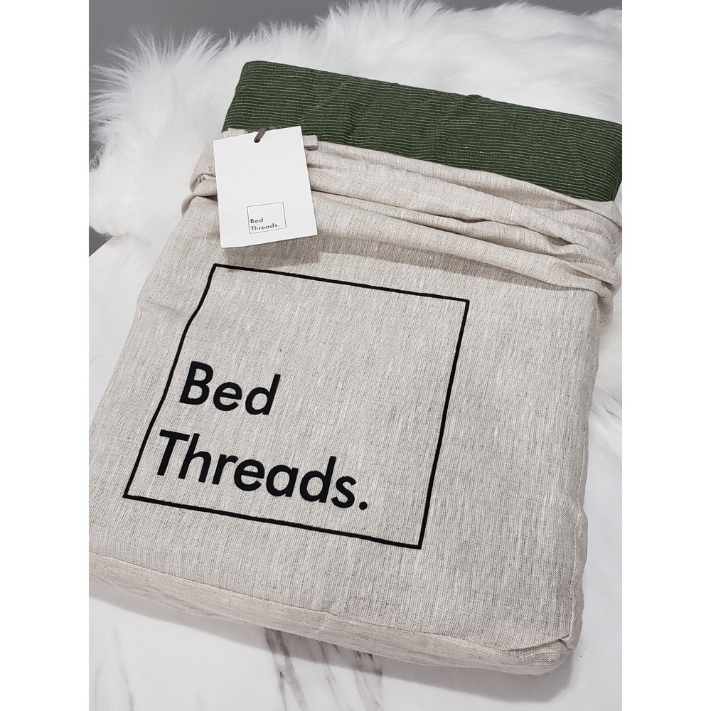 NEW FULL SIZE Bed Threads 100% French Flax Linen FITTED SHEET Olive Oat Stripe